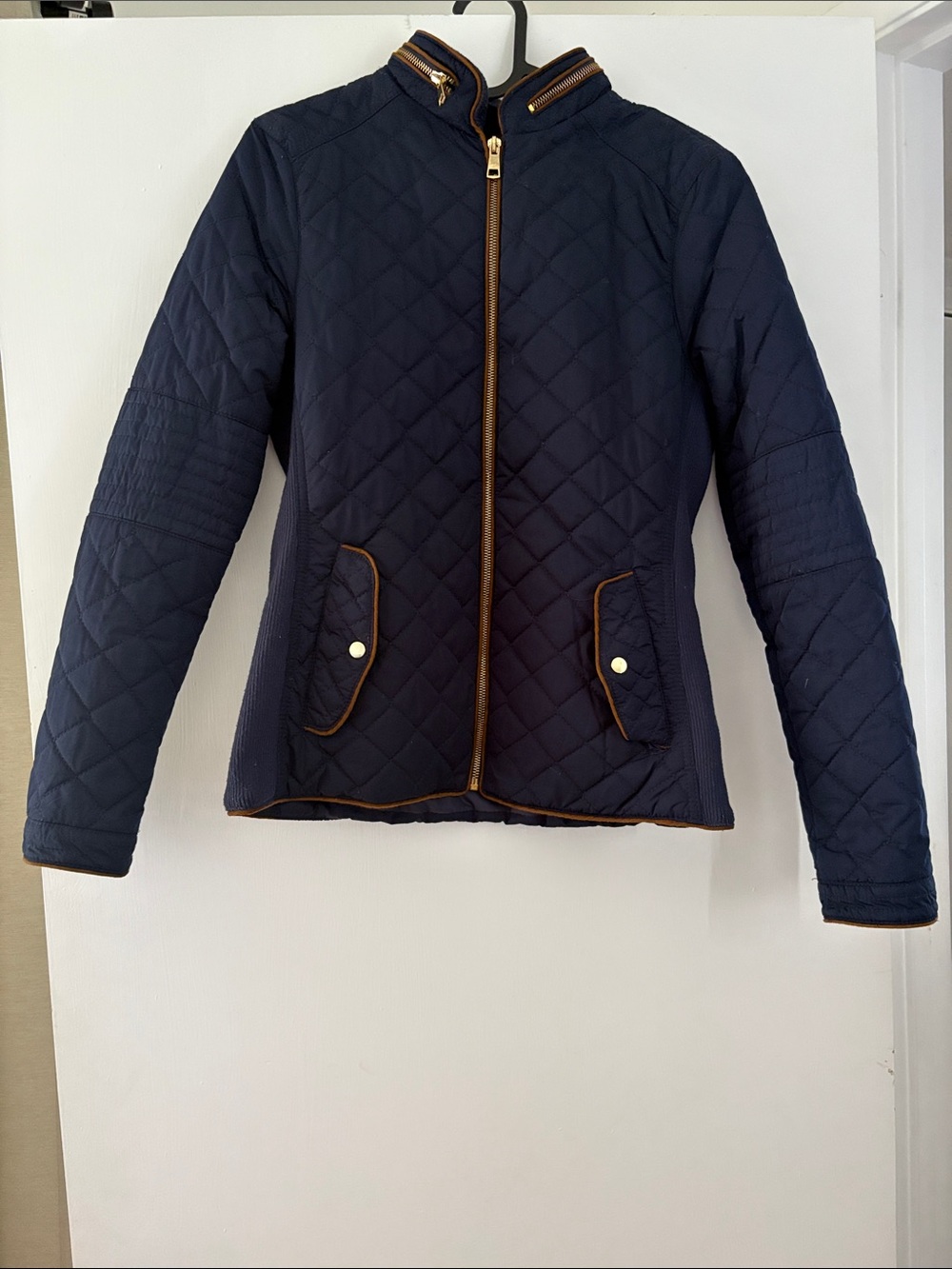 Quilted Navy Women's Jacket with Contrast Piping